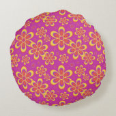 マゼンタ紫色の花シームレスパターン ラウンドクッション (裏面)