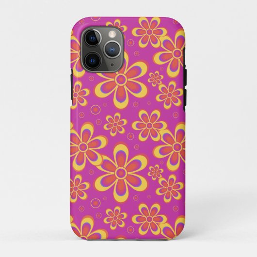 マゼンタ紫色の黄色い溝状の花のパターン Case-Mate iPhoneケース (裏面)