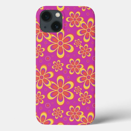 マゼンタ紫色の黄色い溝状の花のパターン Case-Mate iPhoneケース (裏面)