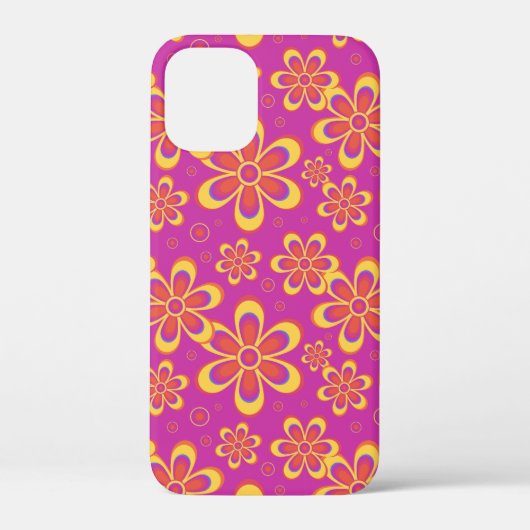 マゼンタ紫色の黄色い溝状の花のパターン Case-Mate iPhoneケース (裏面)