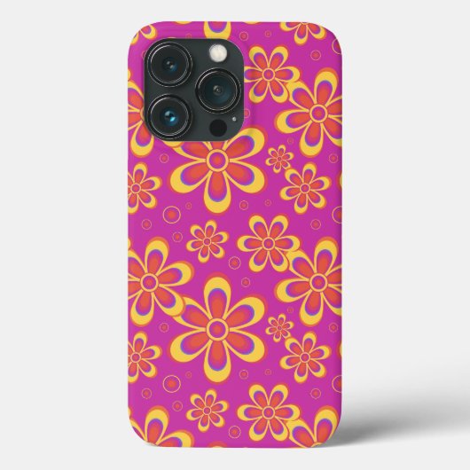 マゼンタ紫色の黄色い溝状の花のパターン Case-Mate iPhoneケース (裏面)