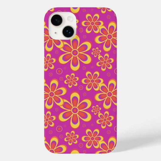 マゼンタ紫色の黄色い溝状の花のパターン Case-Mate iPhoneケース (裏面)