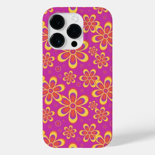 マゼンタ紫色の黄色い溝状の花のパターン Case-Mate iPhoneケース (裏面)