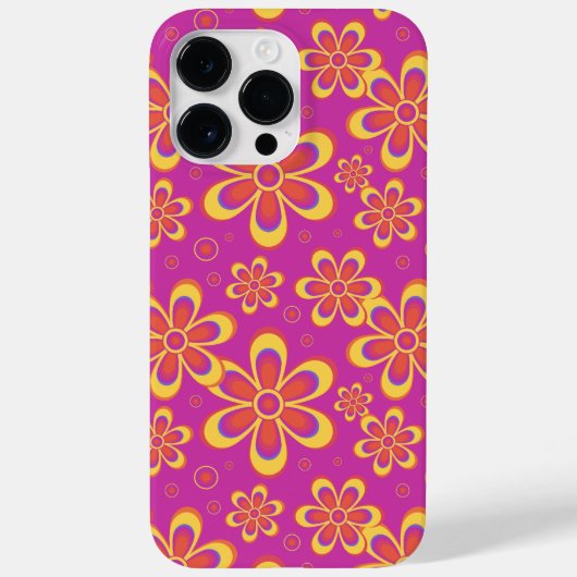 マゼンタ紫色の黄色い溝状の花のパターン Case-Mate iPhoneケース (裏面)