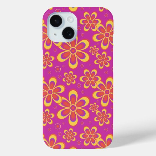 マゼンタ紫色の黄色い溝状の花のパターン Case-Mate iPhoneケース (裏面)