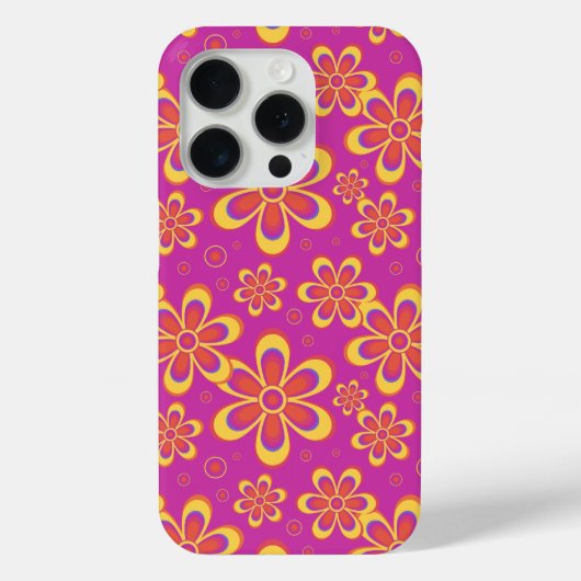 マゼンタ紫色の黄色い溝状の花のパターン Case-Mate iPhoneケース (裏面)