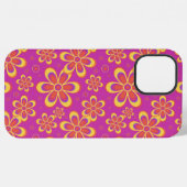 マゼンタ紫色の黄色い溝状の花のパターン iPhoneケース (裏面横)