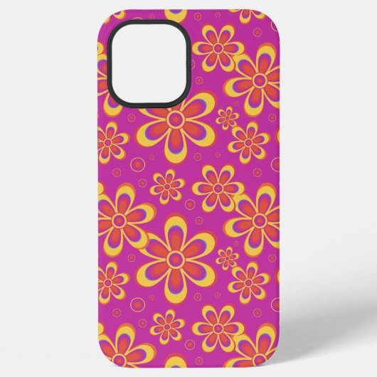 マゼンタ紫色の黄色い溝状の花のパターン iPhoneケース (裏面)