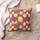 マゼンタ背景のレモンのシームレスなパターン クッション (ブランケット)