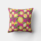 マゼンタ背景のレモンのシームレスなパターン クッション (裏面)