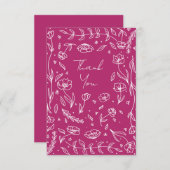 マゼンタ背景の白い花のふち サンキューカード (正面/裏面)