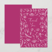 マゼンタ背景の白い花の枠 サンキューカード (正面/裏面)