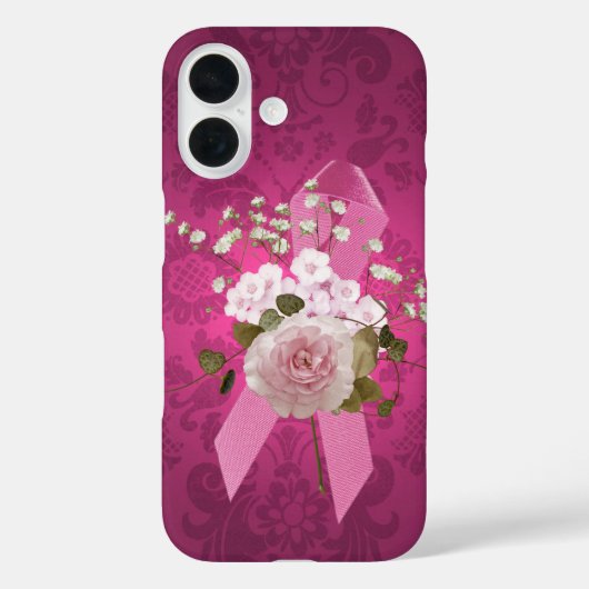 マゼンタ色のダマスク柄にピンクのリボン Case-Mate iPhoneケース (裏面)