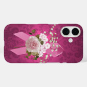 マゼンタ色のダマスク柄にピンクのリボン Case-Mate iPhoneケース (裏面 (横))
