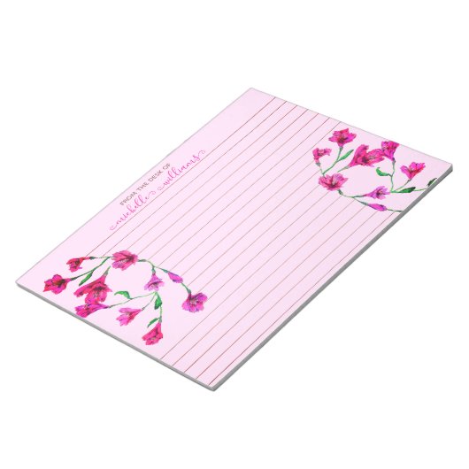 マゼンタ色の水色の花が並パーソナライズされたんだ ノートパッド (アングル)