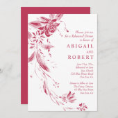 マゼンタ色の花結婚のリハーサルディナー 招待状 (正面/裏面)