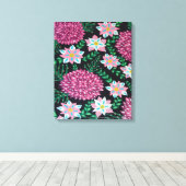 マゼンタ色の花（黒） キャンバスプリント (インサイチュ (ウッドフロア))