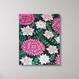 マゼンタ色の花(黒) キャンバスプリント