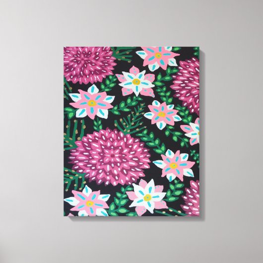 マゼンタ色の花（黒） キャンバスプリント (正面)