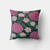 マゼンタ色の花（黒） クッション (裏面)