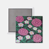 マゼンタ色の花(黒) マグネット (正面/裏面)