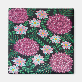 マゼンタ色の花（黒） マグネット