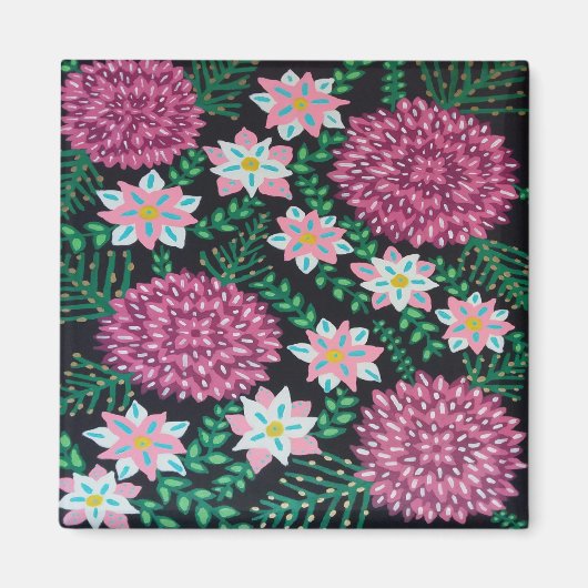 マゼンタ色の花(黒) マグネット (正面)