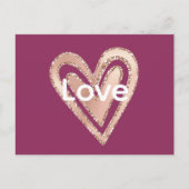 マゼンタ赤面ピンクハートラブ ポストカード (正面)