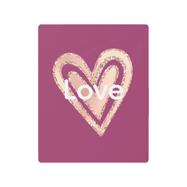 マゼンタ赤面ピンクハート メタルプリント (正面)