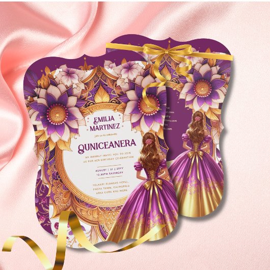 マゼンタ金ゴールドキンセアニラドレスプリンセススウィート16 招待状