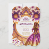 マゼンタ金ゴールドキンセアニラドレスプリンセススウィート16 招待状 (正面)