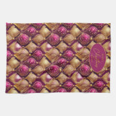 マゼンタ金ゴールドクリスマスパターン#12 ID1009 キッチンタオル (横)