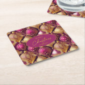 マゼンタ金ゴールドクリスマスパターン#12 ID1009 スクエアペーパーコースター (アングル)