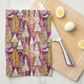 マゼンタ金ゴールドクリスマスパターン#25 ID1009 キッチンタオル (四つ折り)