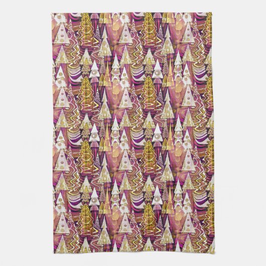 マゼンタ金ゴールドクリスマスパターン#25 ID1009 キッチンタオル (縦)