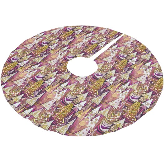 マゼンタ金ゴールドクリスマスパターン#25 ID1009 ブラッシュドポリエステルツリースカート (アングル)