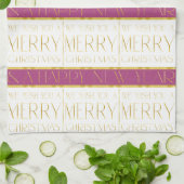 マゼンタ金ゴールドクリスマスパターン#35 ID1009 キッチンタオル (折り畳み)