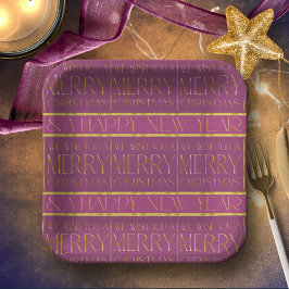 マゼンタ金ゴールドクリスマスパターン#35b ID1009 ペーパープレート