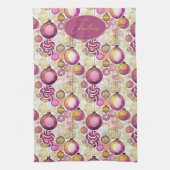 マゼンタ金ゴールドクリスマスパターン#6 ID1009 キッチンタオル (縦)