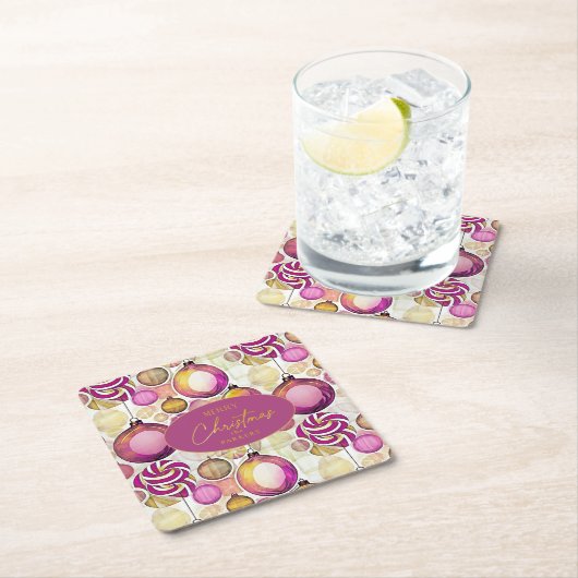 マゼンタ金ゴールドクリスマスパターン#6 ID1009 スクエアペーパーコースター (インサイチュ)