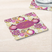 マゼンタ金ゴールドクリスマスパターン#6 ID1009 スクエアペーパーコースター (アングル)