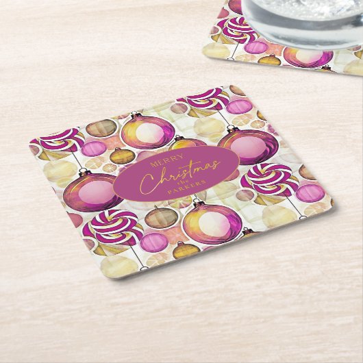 マゼンタ金ゴールドクリスマスパターン#6 ID1009 スクエアペーパーコースター (アングル)