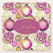 マゼンタ金ゴールドクリスマスパターン#6 ID1009 スクエアペーパーコースター (正面)