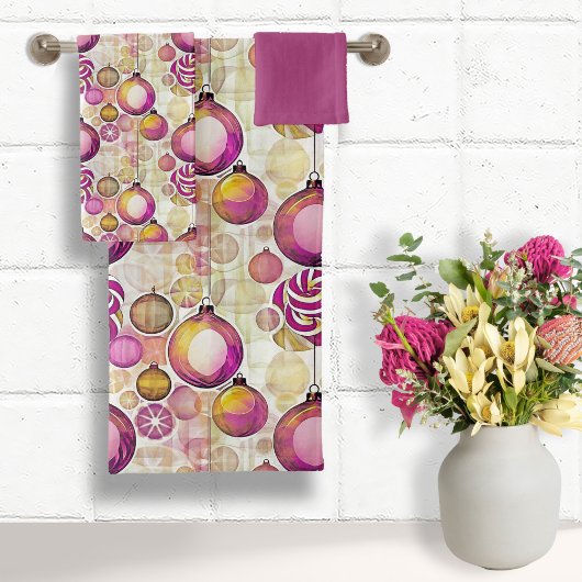 マゼンタ金ゴールドクリスマスパターン#6 ID1009 バスタオルセット