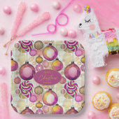 マゼンタ金ゴールドクリスマスパターン#6 ID1009 ペーパープレート (パーティー)