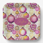 マゼンタ金ゴールドクリスマスパターン#6 ID1009 ペーパープレート (正面)