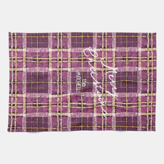 マゼンタ金ゴールドクリスマスパターン#7 ID1009 キッチンタオル (横)