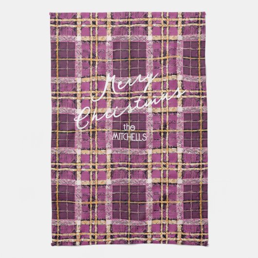 マゼンタ金ゴールドクリスマスパターン#7 ID1009 キッチンタオル (縦)