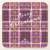 マゼンタ金ゴールドクリスマスパターン#7 ID1009 スクエアペーパーコースター (正面)