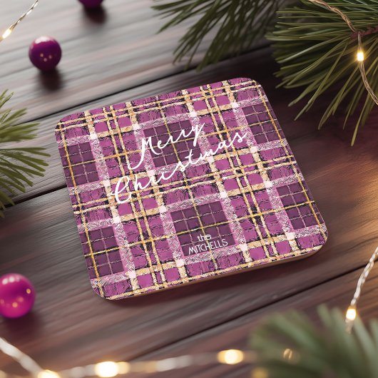 マゼンタ金ゴールドクリスマスパターン#7 ID1009 スクエアペーパーコースター